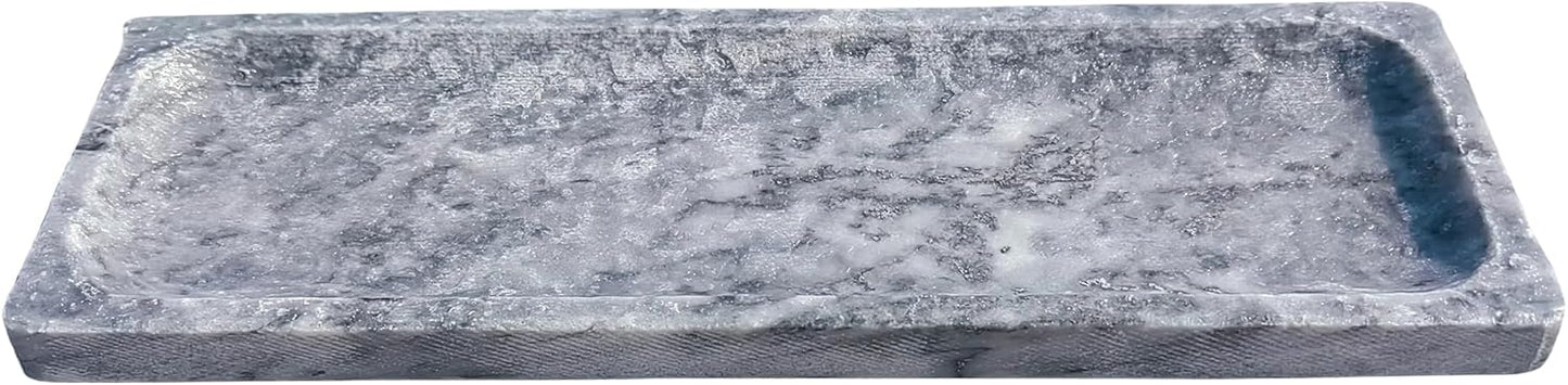 Vintage Natural Marble Vanity Tray: 10.6" x 3.5" Rectangular Decorative Organizer for Bathroom Kitchen Dresser Desk Entryway Decor, Blue Sky