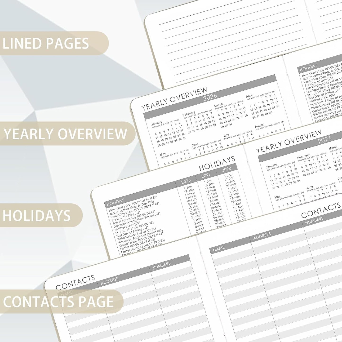 2026 Planner - Planner 2026, 2026 Weekly Monthly Planner, Jan.2026 - Dec.2026, 5.7'' x 8.4'', Thick Paper, Leather Cover, Pen Holder, Back Pocket, Bookmarks, Perfect Daily Organizer - Off-white