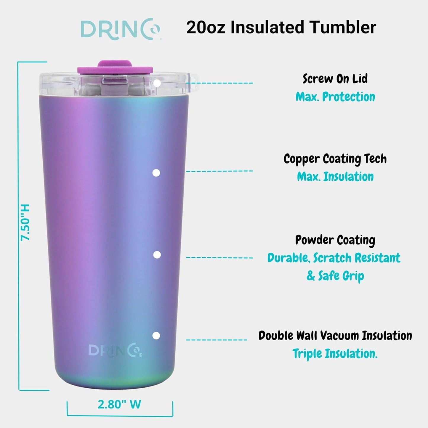 Drinco - 20 oz Stainless Steel Tumbler | Double Walled Vacuum Insulated Mug With Lid, 2 Straws, For Hot & Cold Drinks (20oz Arabian Night, 20oz)