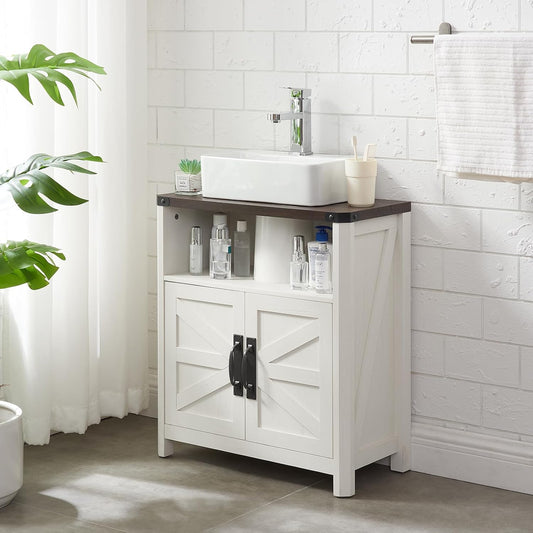 Bathroom Floor Cabinet, Farmhouse Storage Cabinet, Adjustable Shelf, Barn Doors, Cabinet for Bathroom, Kitchen, Living Room(Antique White)