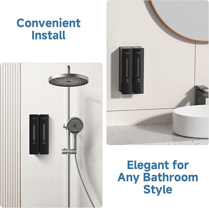 1984 Shampoo and Conditioner Dispenser Wall Mount Shower Dispenser 2 Chamber No Drill Bathroom Set Shampoo Dispenser for Shower Wall Home Hotel 400ml x 2 Black