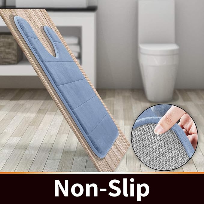 Yimobra Memory Foam Toilet Bath Mat U-Shaped, 24 X 20 Inches,Soft and Comfortable, Super Water Absorption, Non-Slip, Machine Wash and Easier to Dry for Bathroom Commode Contour Rug, Denim Blue