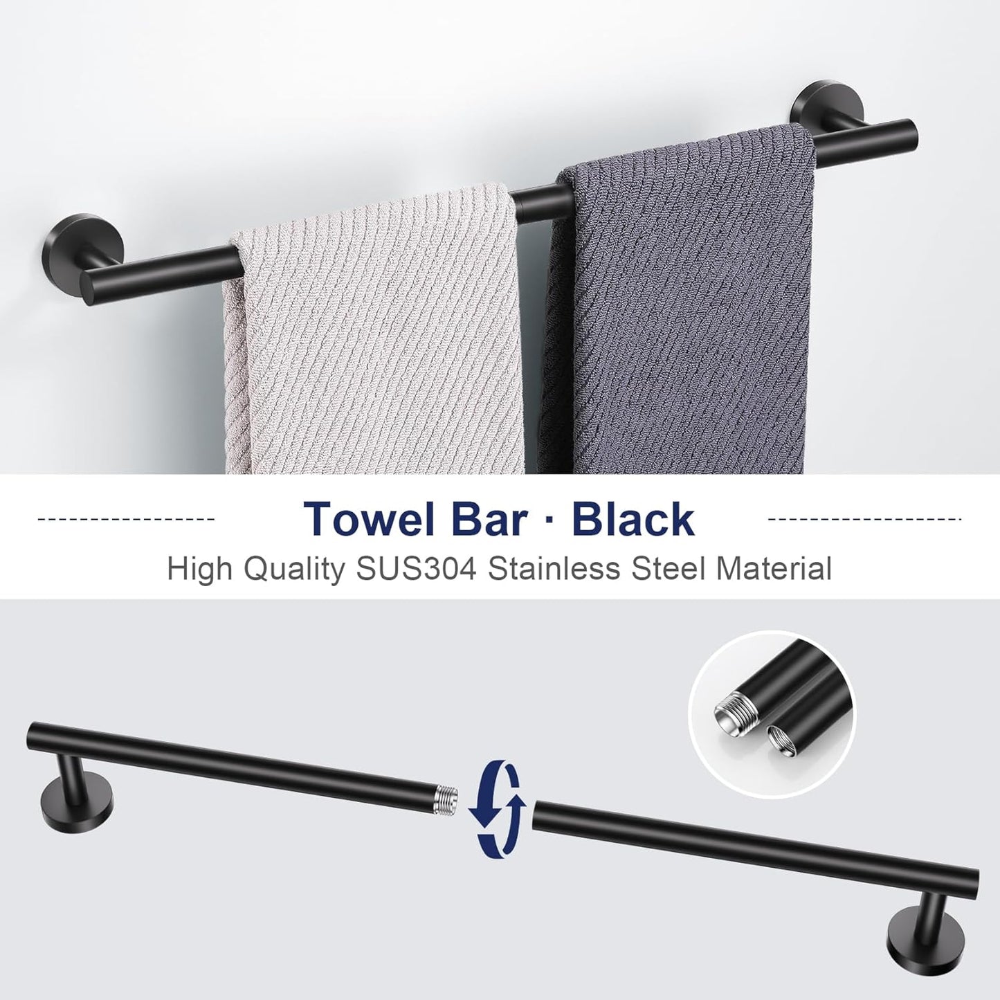 5-Piece Towel Bar Set Black Bathroom Hardware Accessories Set Upgraded Toilet Paper Holder with Shelf Towel Holder Set for Bathroom Stainless Steel Wall Mounted
