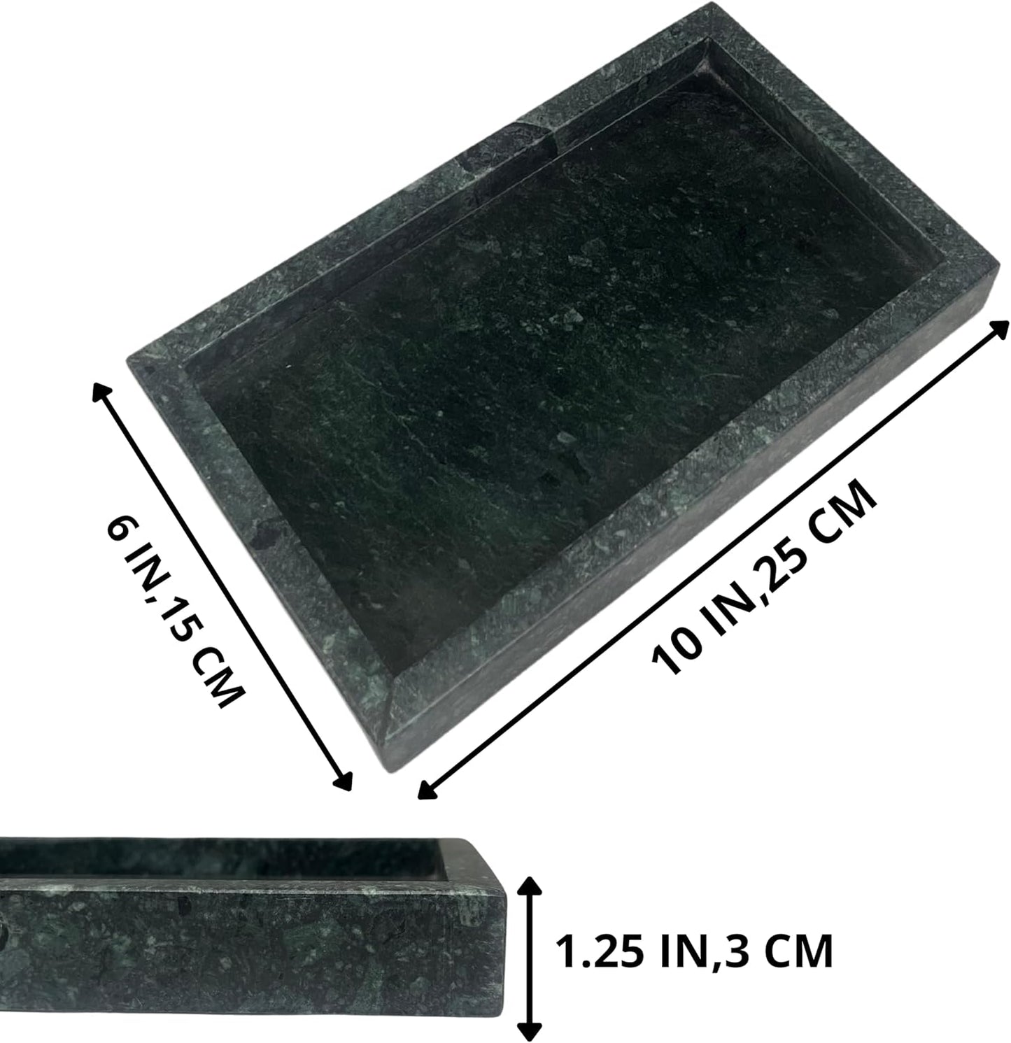 Natural Green Marble Tray for Bathroom | Kitchen | Vanity | Desktop, Stone Organizer for Coffee Table, Dresser, Nightstand, Candles, Soap, Towel, Plant, Jewelry (10" x 6"), Rectangular