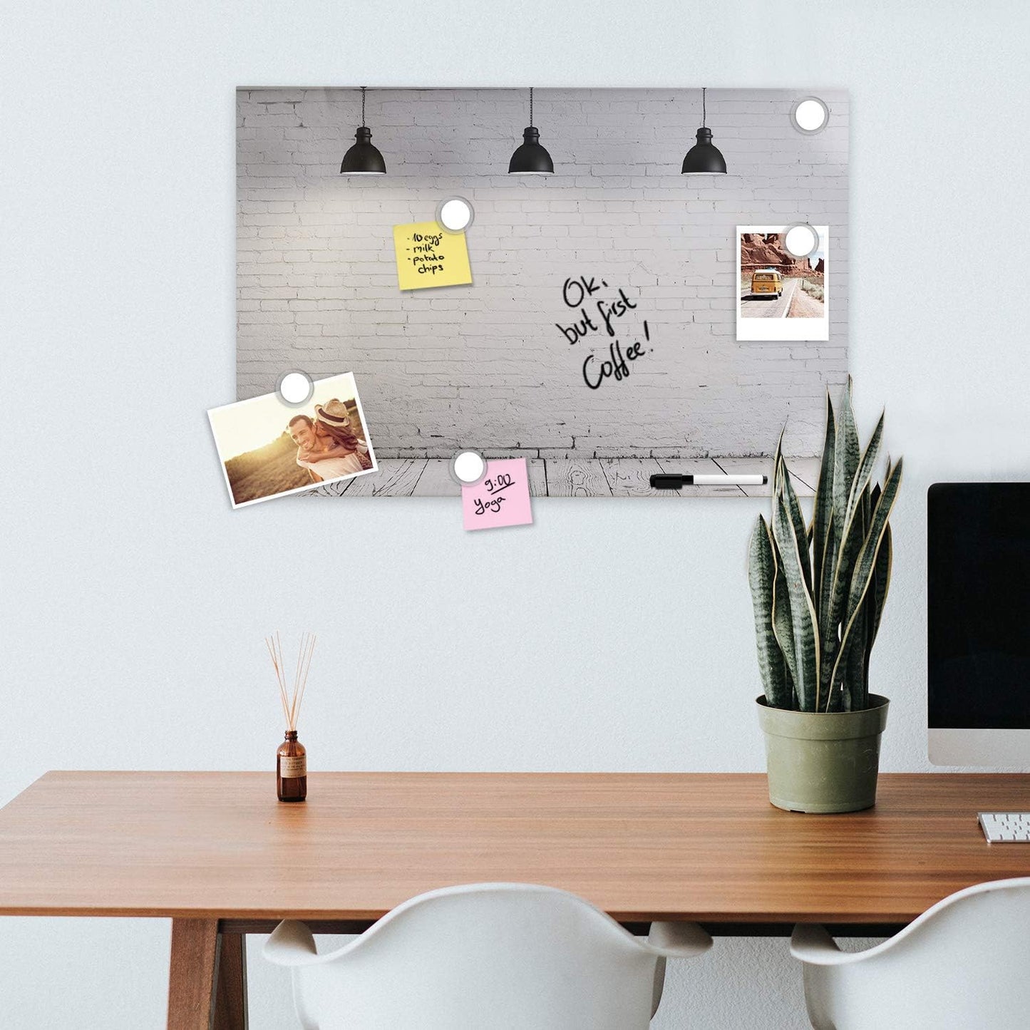 Navaris Magnetic Dry Erase Board - 16 x 24 inches Decorative White Board for Wall with Design, Includes 5 Magnets and Marker - Industrial