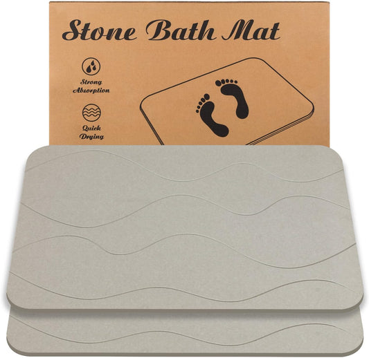 Stone Bath Mat, Diatomaceous Earth Shower Mat, Non-Slip Super Absorbent Quick Drying Bathroom Floor Mat, 2 Pack, Grey White
