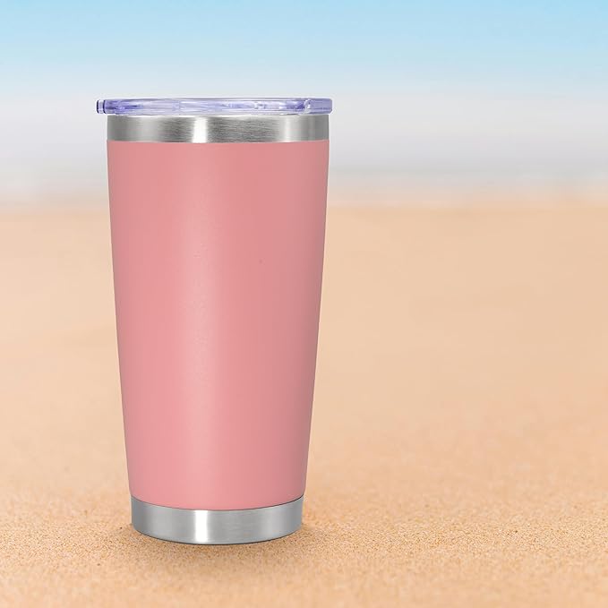 20 oz Tumbler Coffee Travel Tumblers Bulk with Lid Stainless Steel Double Wall Vacuum Insulated Mug Powder Coated Cups fit Car Cupholder for Hot and Cold - Pink, 8Pack