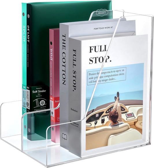 2-Pack Clear Acrylic Magazine File Holder, Vertical Desk Organizer and Storage Rack for Office Desktop and Home Workspace Holds Folders Binders Notebooks A4/Letter Paper 9.45" x 10.24" x 3.62"