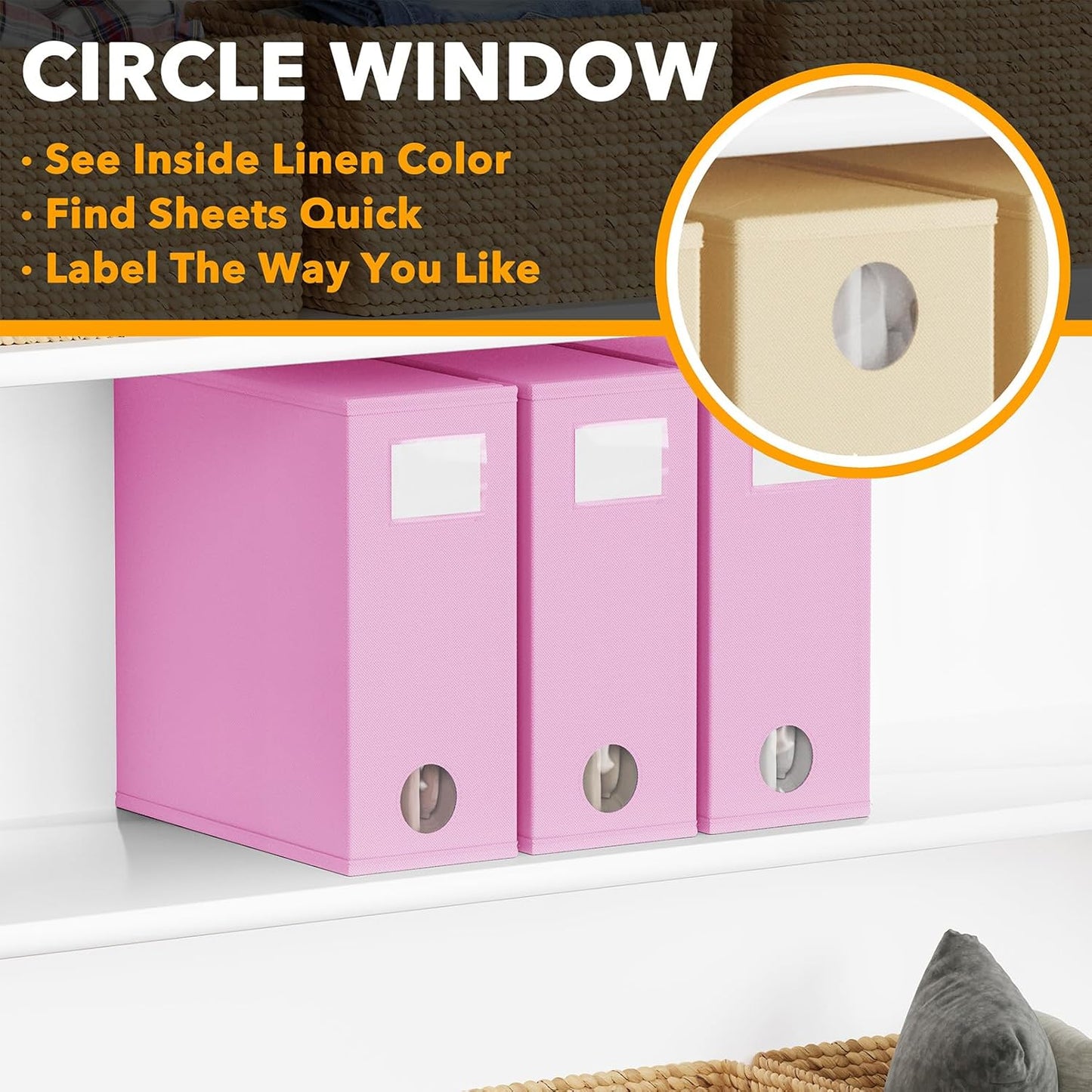 SpaceAid 3 Pack Bed Sheet Organizers and Storage, Foldable Sheet Organizer for Linen Closet, Set Folder Keeper with Window XL (Queen & King Size) Bedding Container (Pink, 3 Pack)