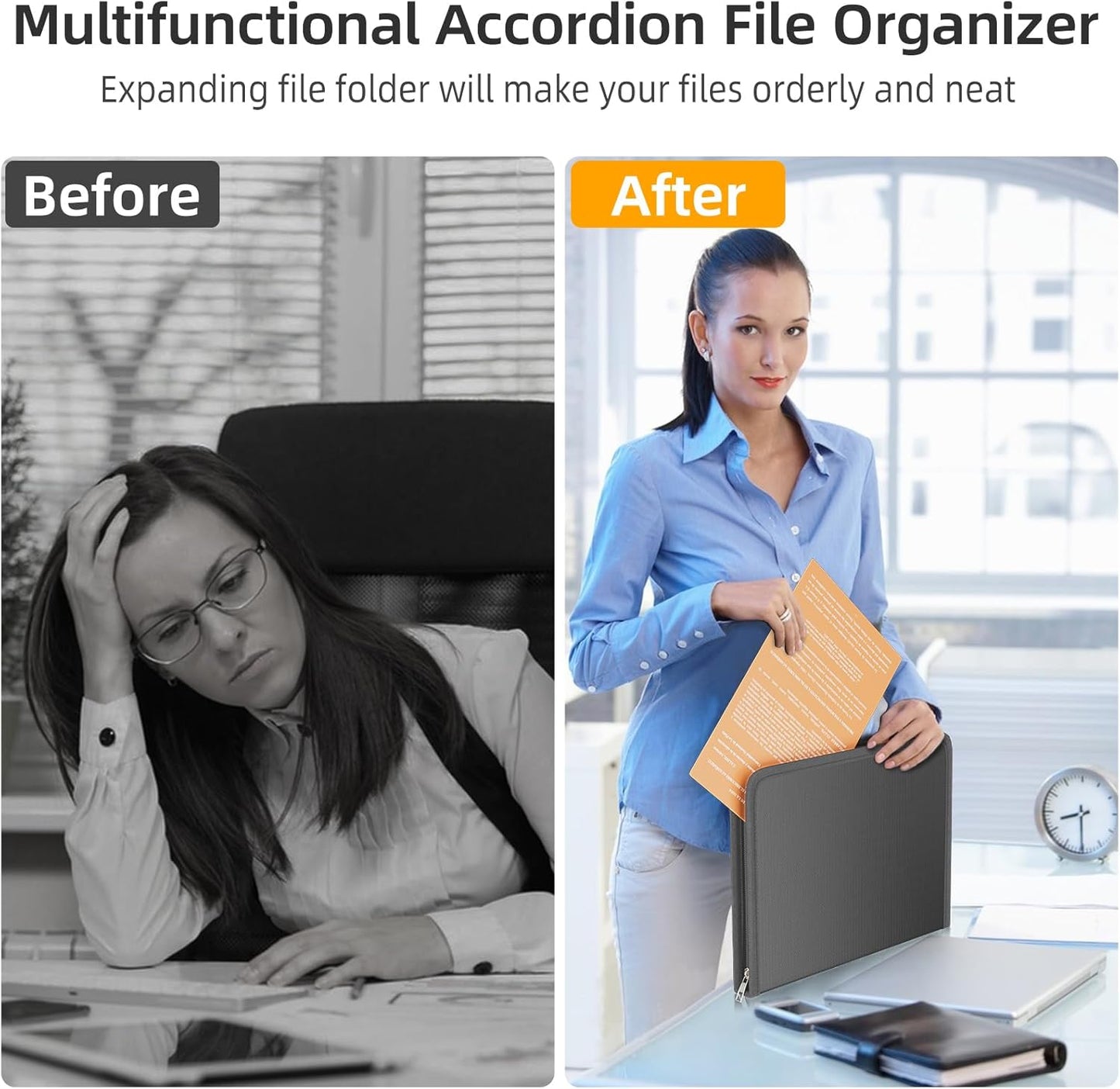 Fireproof Accordion File Organizer, Portable Expanding File Folder with Waterproof Zipper&Labels, Dark Gray Document Organizer with 13 Pockets, File Organizer for Important Document/Paper Storage