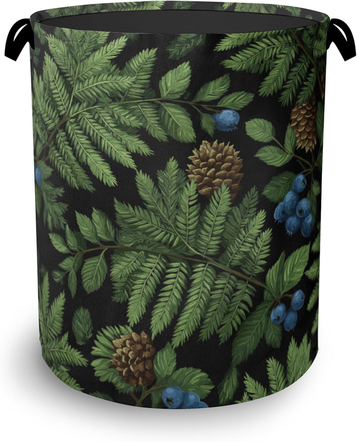 Ferns Blueberry Laundry Basket,Nuts Foldable with Handles Tote Bag Oxford Cloth for Bathroom Bedroom Dirty Clothes Storage Bucket 16" x 20.8"