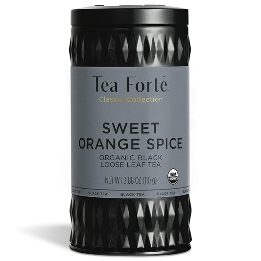 Tea Forte Sweet Orange Spice Premium Loose Leaf Caffeinated Black Tea Blend Canister, Makes 35-50 Cups, Round Canister