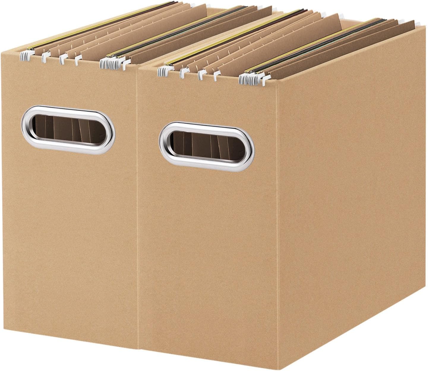 Oterri Cardboard File Organizer Box for Hanging File Folders Letter Size,File Box for Computer Desk,File Cabinet,Working Home,Office,Classroom (Brown, Letter Size - 2 Packs)