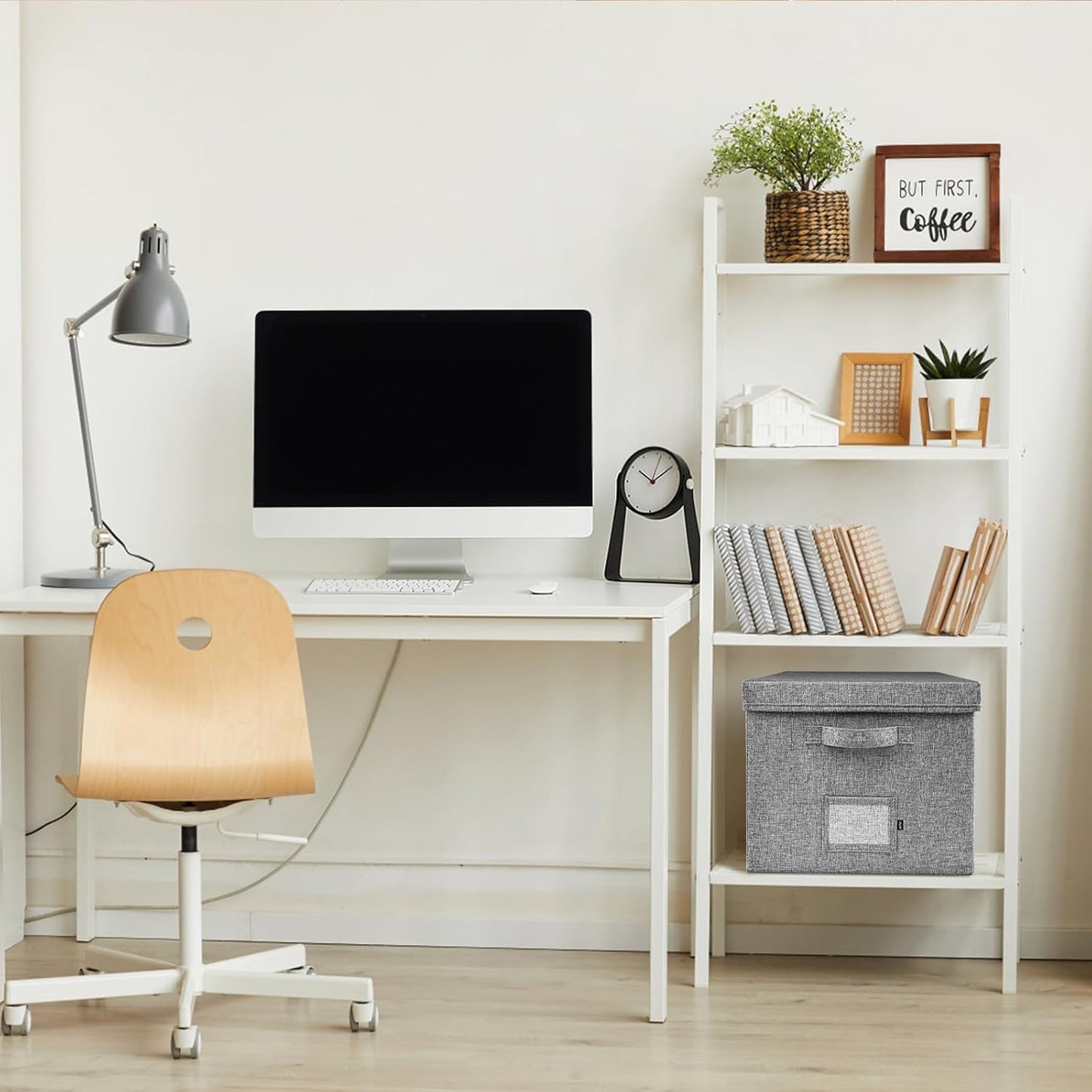 File Organizer Box with Lid, Linen Hanging File Storage Box with Handle, Collapsible Document Filling Box for Letter/Legal Folder, Portable File Box for Office/Decor/Home (1 Pack, Gery)