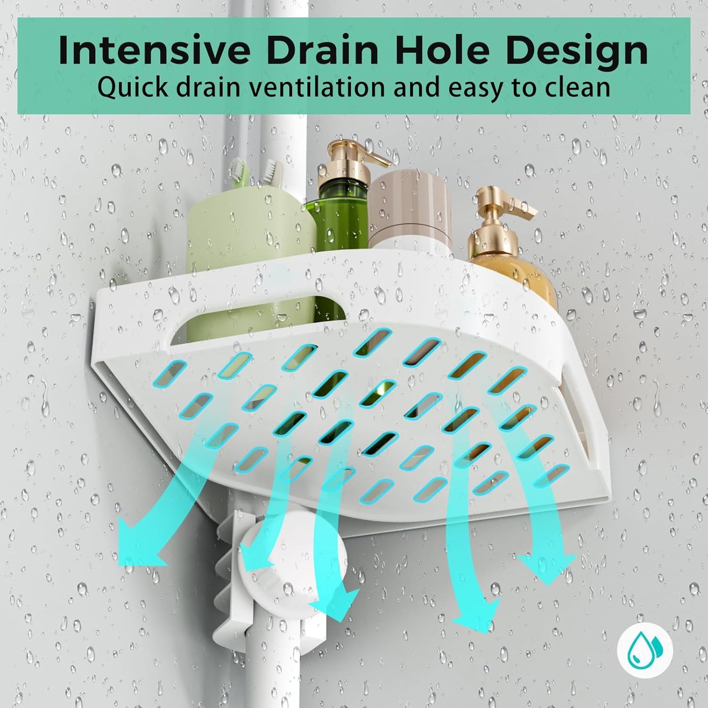 4-Tier Corner Shower Caddy Tension Pole Organizer - Adjustable Rustproof Metal Tension Pole, Plastic Shelves with Safety Guardrail, Bathroom Storage for Shower & Bathtub(White)