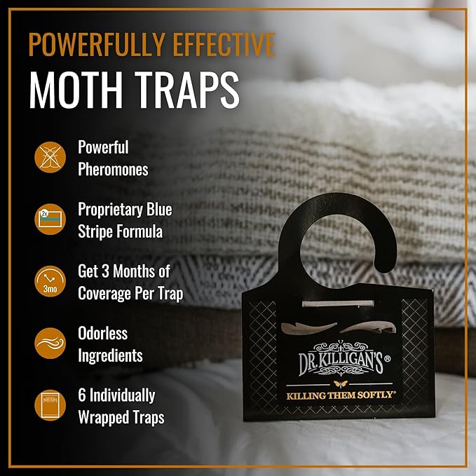 Dr. Killigan’s Moth Traps & Cedar Planks - Clothes Protection Combo – for Preventing and Eliminating Clothing Moths in Closets, Drawers & Storage