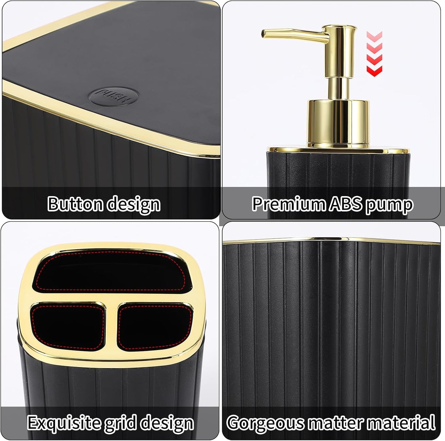 Bathroom Accessories Set - Gorgeous Bathroom Set, 10PC Bathroom Accessory Set, Toilet Brush, Trash Can, Qtip Holder Dispenser & Soap Dispenser