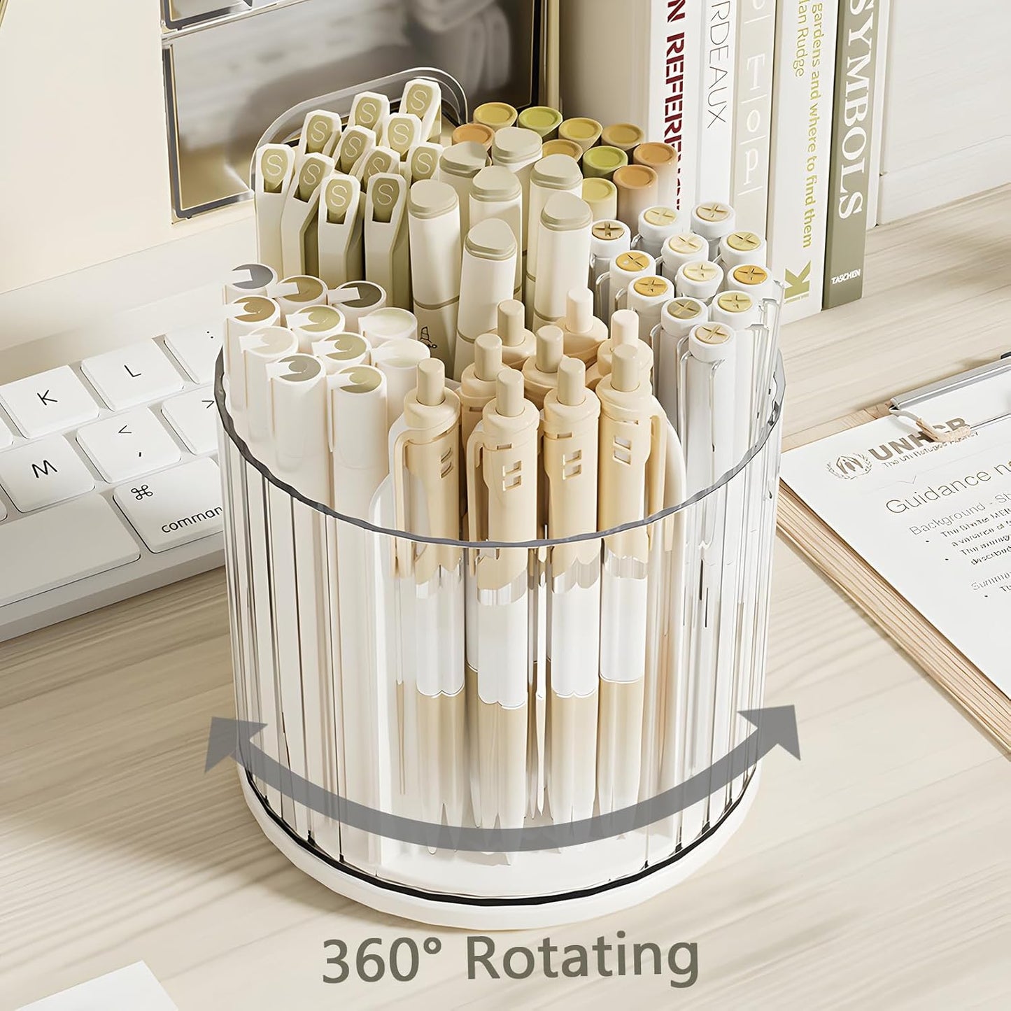 360 Degree Rotating Pencil Pen Holder for Desk , Cute Desk Pen Organizers Desktop Storage Stationery Supplies Cup Pot for Office School Home Art Supply Accessories Caddy Makeup Brush Holder White