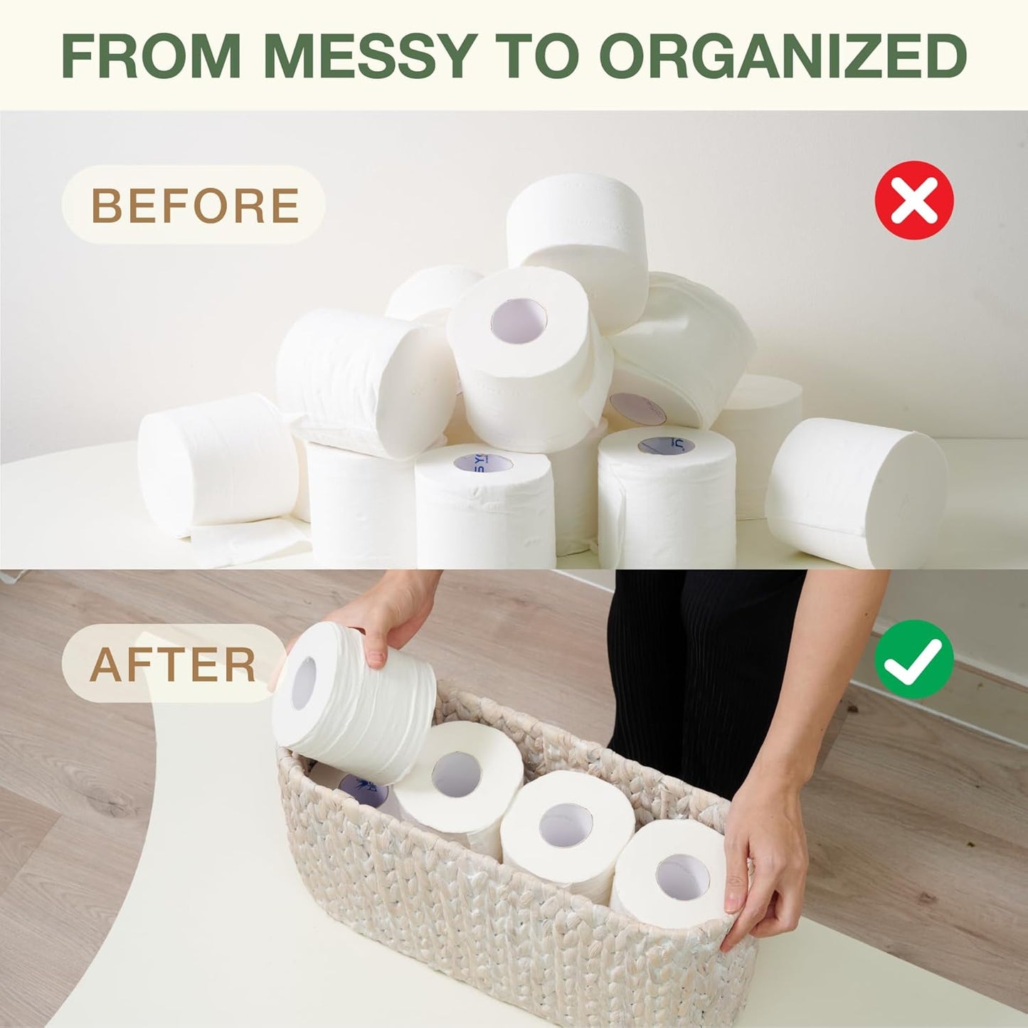 Toilet Paper Storage Basket, Toilet Paper Holder with Storage for Up to 8 Rolls, Rattan Bathroom Accessories