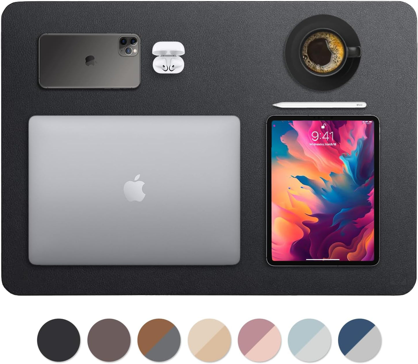 Vine Creations Leather Desk Mat 24" x 17", Desk Protector, PU Leather Desk Pad, Small Desk Pad Mat, Desk Blotter, Desk Pads on Top of Desks, Small Desk Mat for Home or Office (Black)