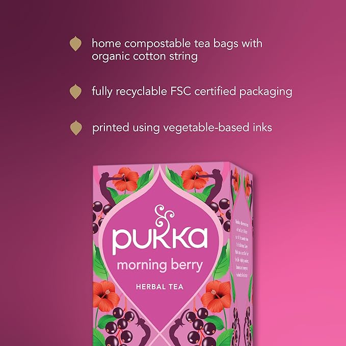 Pukka Morning Berry Organic Herbal Tea Bags, Caffeine Free Natural Energy, 80 Total Tea Bags (20ct - Pack of 4)