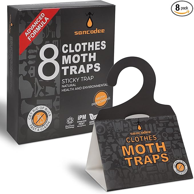 8 Pack Clothes Moth Traps with Natural Pheromones, Clothing Moth Hanging Glue Trap, Sticky Boards for Closets Moths