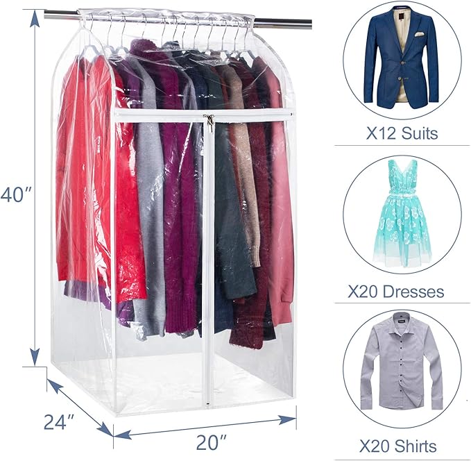 Zilink Clear Garment Bags for Storage 40 inch (2 Pack) Hanging Garment Rack Cover Suit Bags Organizer Hanging Clothes Cover for Suit Coats Jackets Dress Storage