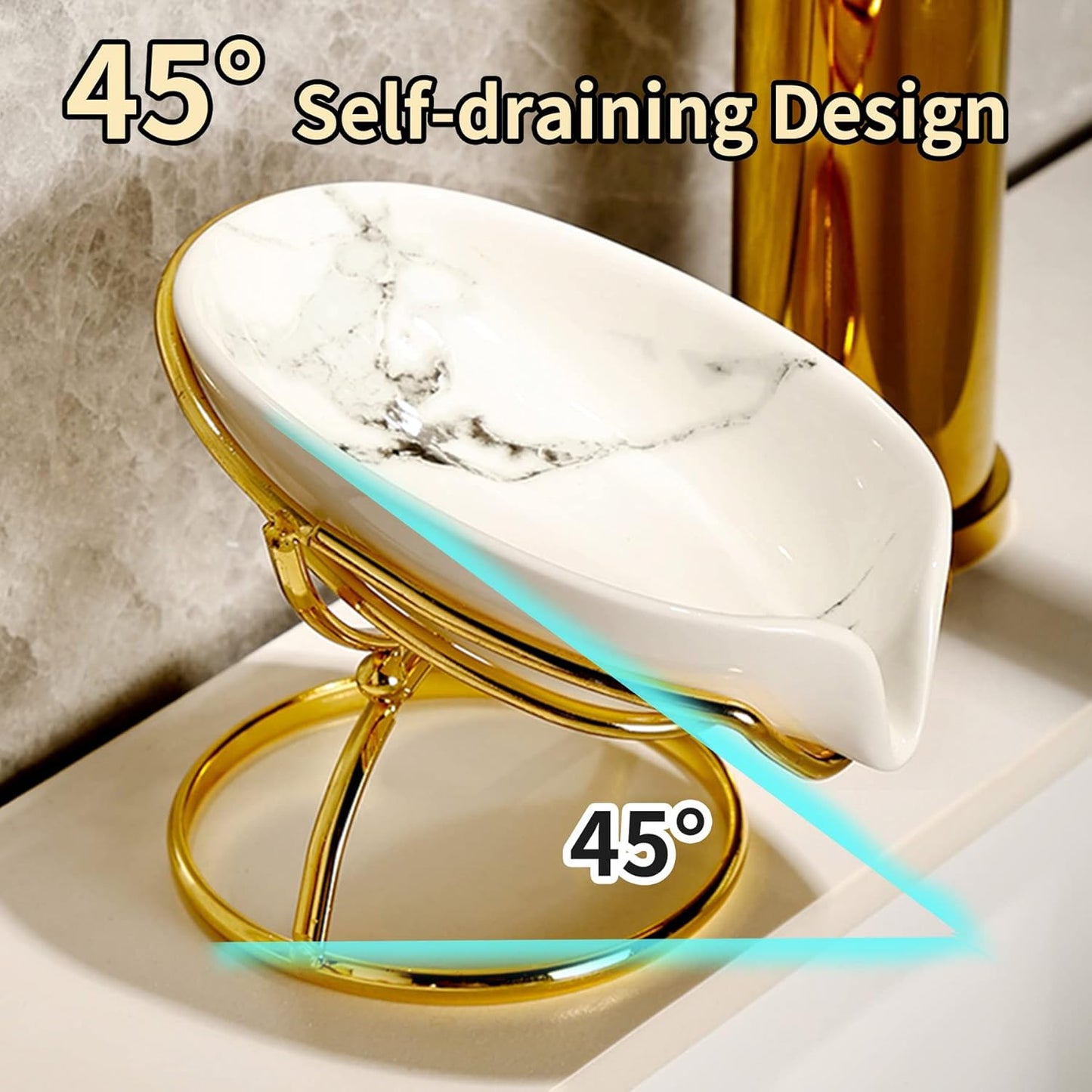 Leaf-Shaped Ceramic Soap Dish with Drain, Holder, Saver, Tray, Bar Soap Holder, Easy Cleaning, for Shower Bathroom Kitchen Sink Bathtub, Pro-Environment White