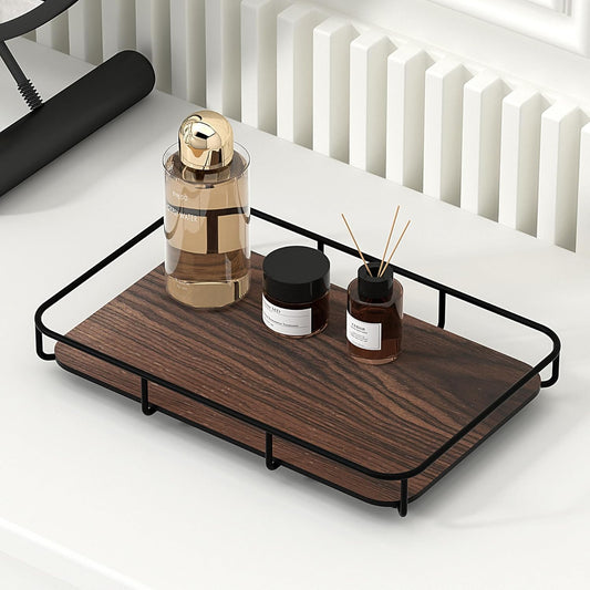 Vanity Tray Makeup Organizer Cosmetics Storage Bathroom Skincare Organizer Countertop Display Rack in Dresser Stainless Steel Shelf Marble Print Ceramic Trays