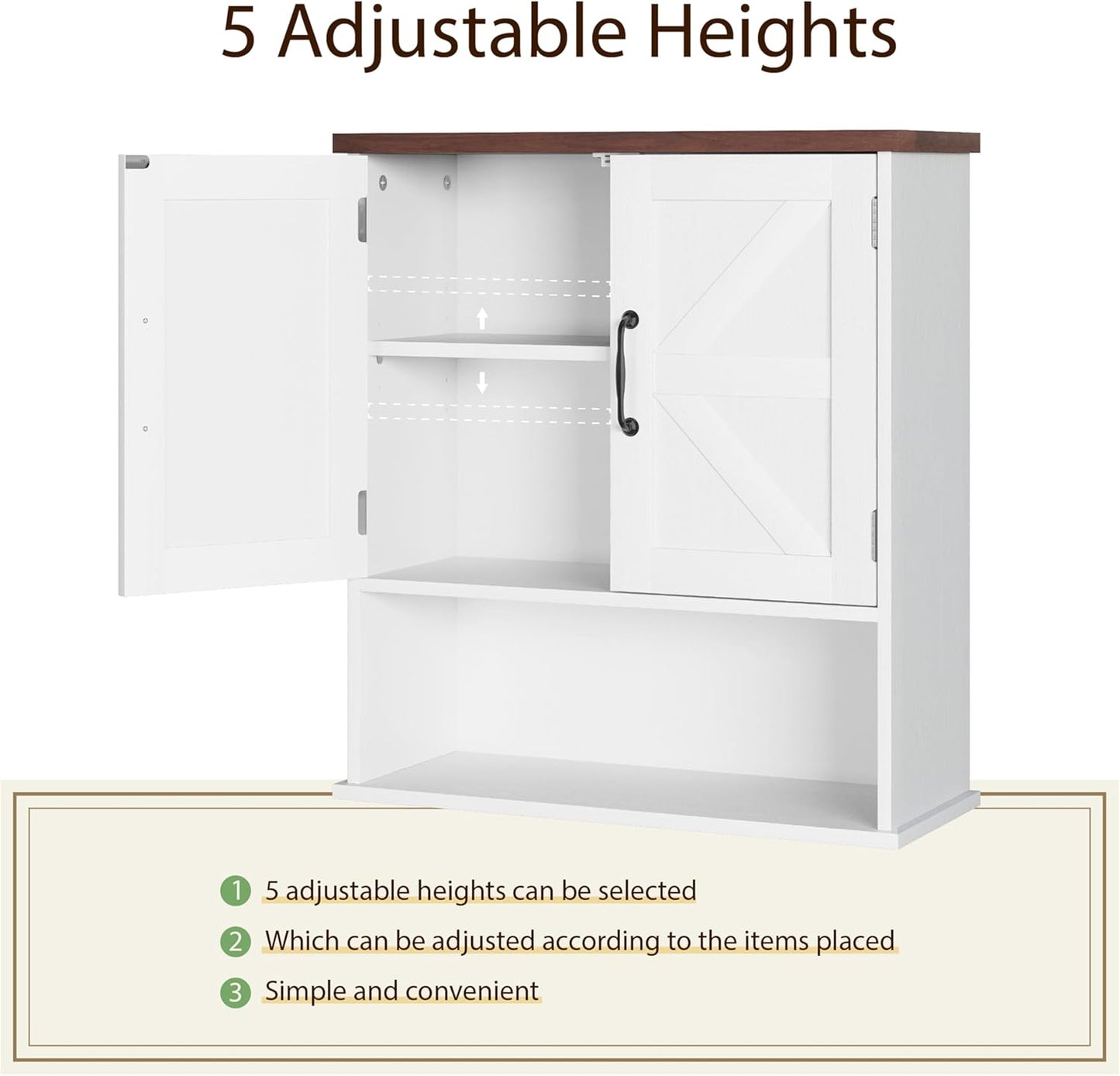 Smuxee Farmhouse Wall Mounted Cabinet, White Small Medicine Cabinet with Adjustable Shelf, for Bathroom, Living Room, Laundry Room