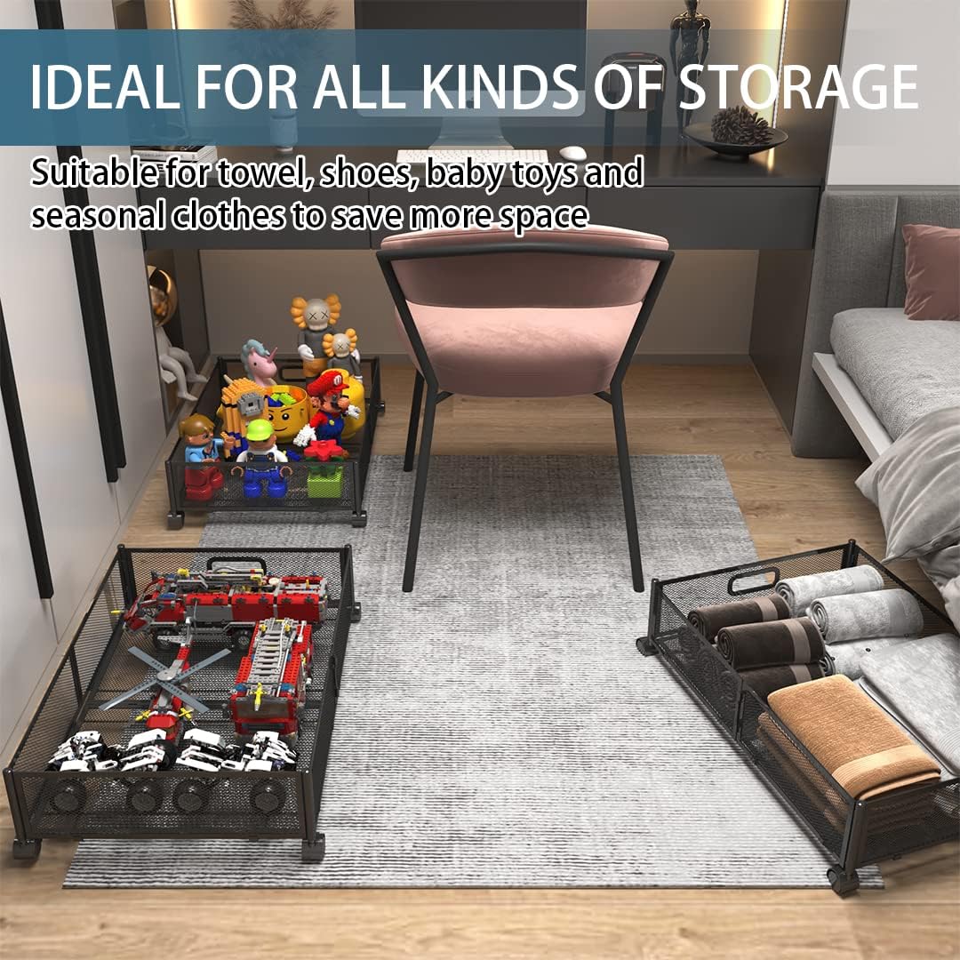 Foldable Bedroom Storage Organization with Handles - Under Bed Storage Containers with Wheels - Bins Drawer for Clothes, Blankets and Shoes