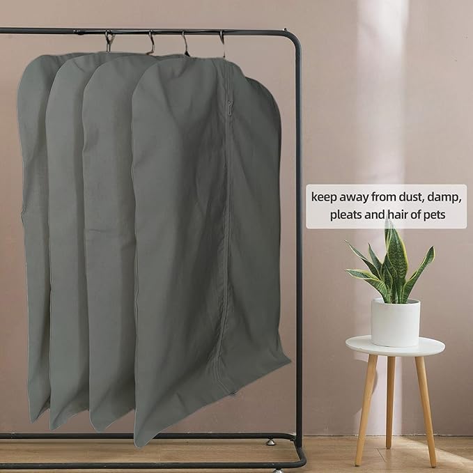 Premium 100% Cotton Garment Bags – 60" Gray Canvas Suit Cover with YKK Zipper – Breathable, Dust-Proof Storage for Suits, Coats, Dresses, Jackets & Travel/Closet Use