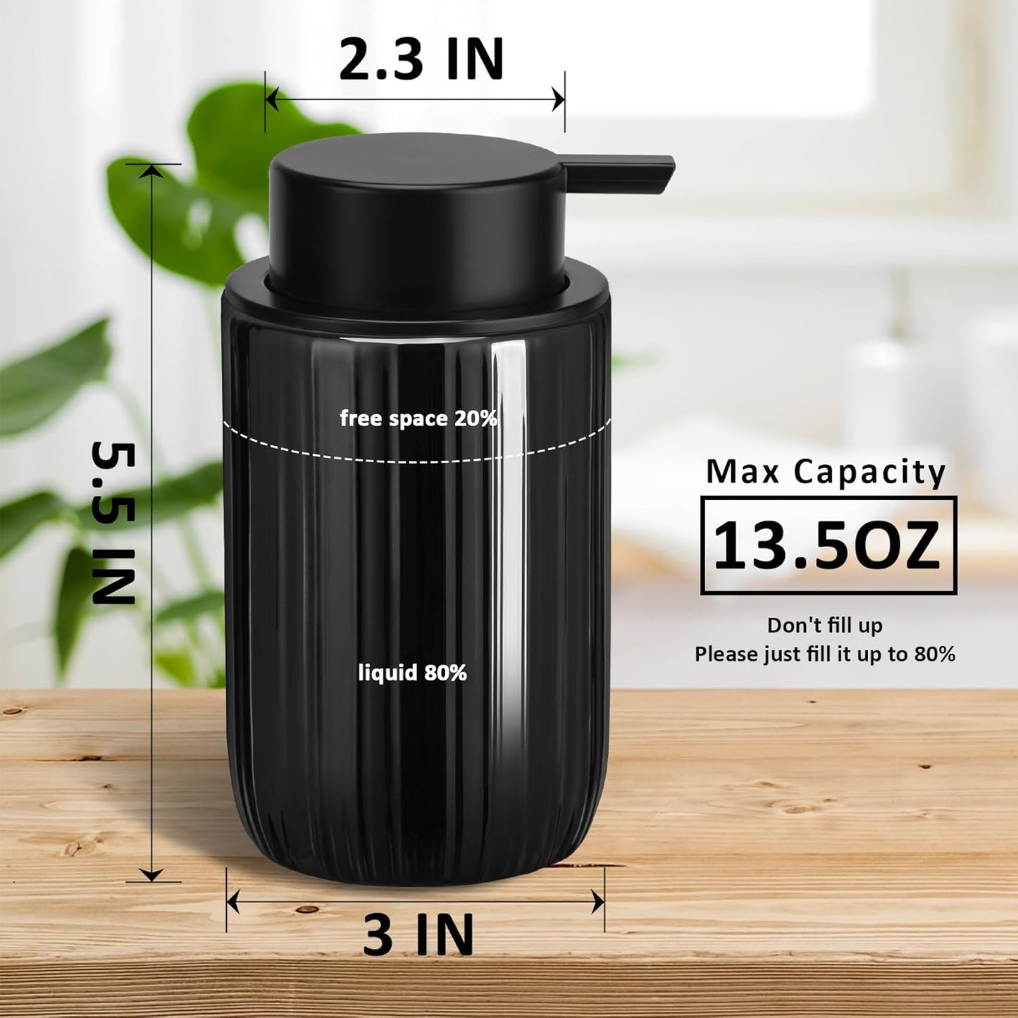 Soap Liquid Dispenser Ceramic with Easy-to-Press Pump Hand Liquid Dispenser (Can't Foam) for Shampoo Bathroom Countertop 13.5 oz