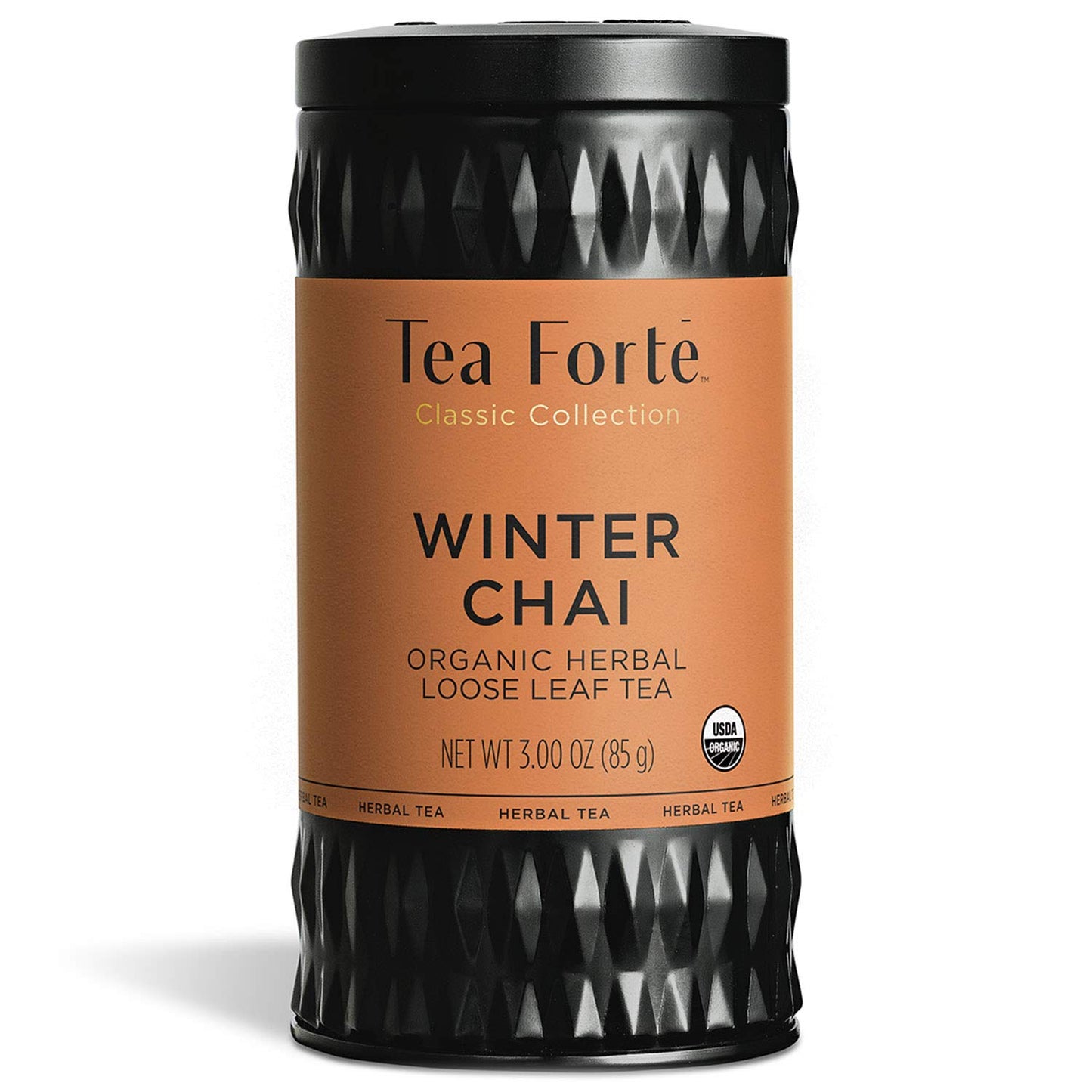 Tea Forte Winter Chai Premium Loose Leaf Caffeine-Free Herbal Tea Blend Canister, Makes 35-50 Cups, Round Canister