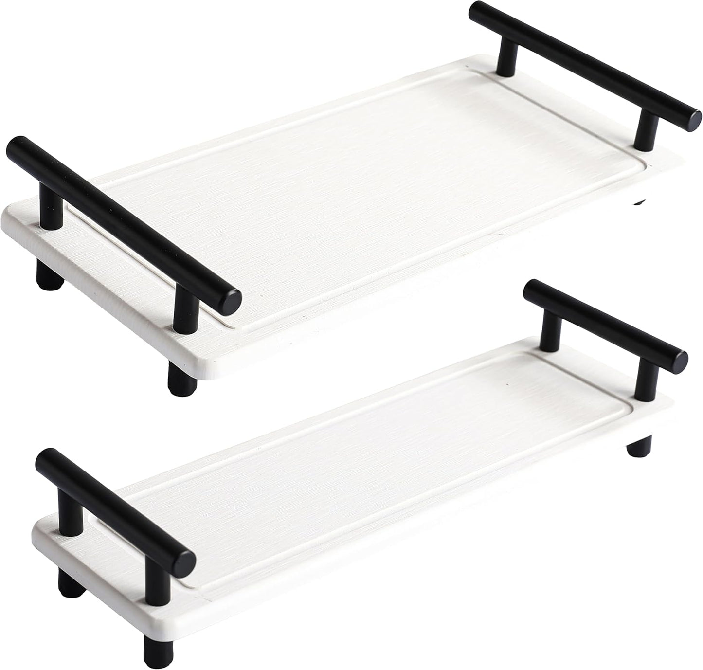 2Pcs Instant Dry Sink Caddy, Water Absorbent Diatomite Tray for Sink, Stone Drying Tray with Metal Handle, Keeping Kitchen and Bathroom Tidy and Clean (White & Black Handle, Large & Small)