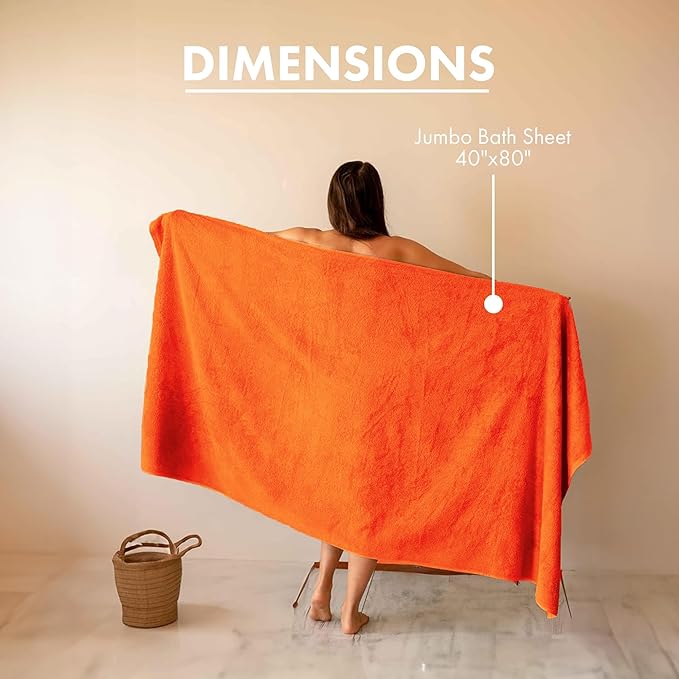 SALBAKOS 100% Turkish Cotton Jumbo Bath Sheet Towel Oversized 40x80 inch | Premium Hotel & Spa Quality, Soft, Absorbent, XL Bath Towels | Made in Turkey (Pack of 1, Orange, Jumbo Bath Sheet)