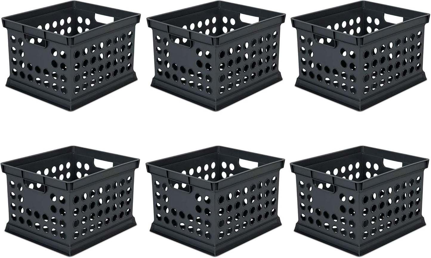 Sterilite Stackable Plastic Storage Crate Bin Organizer File Box with Handles for Home, Office, Dorm, Garage, or Utility Organization, Black, 6-Pack
