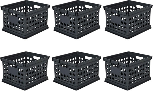 Sterilite Stackable Plastic Storage Crate Bin Organizer File Box with Handles for Home, Office, Dorm, Garage, or Utility Organization, Black, 6-Pack