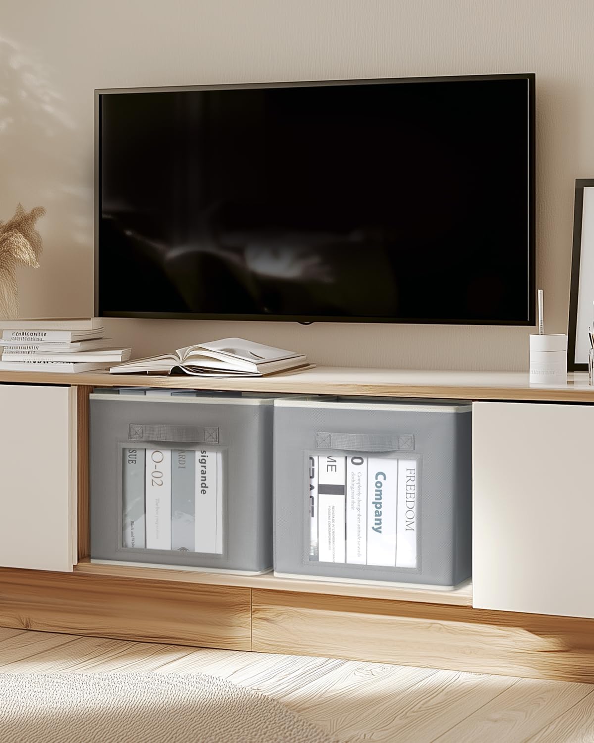 Storage Cube 11 Inch - Cube Storage Bins with Window, Closet Storage Baskets with Handle, Fabric Bins for Closet, Shelves, Toys, Clothes, Set of 6, Grey