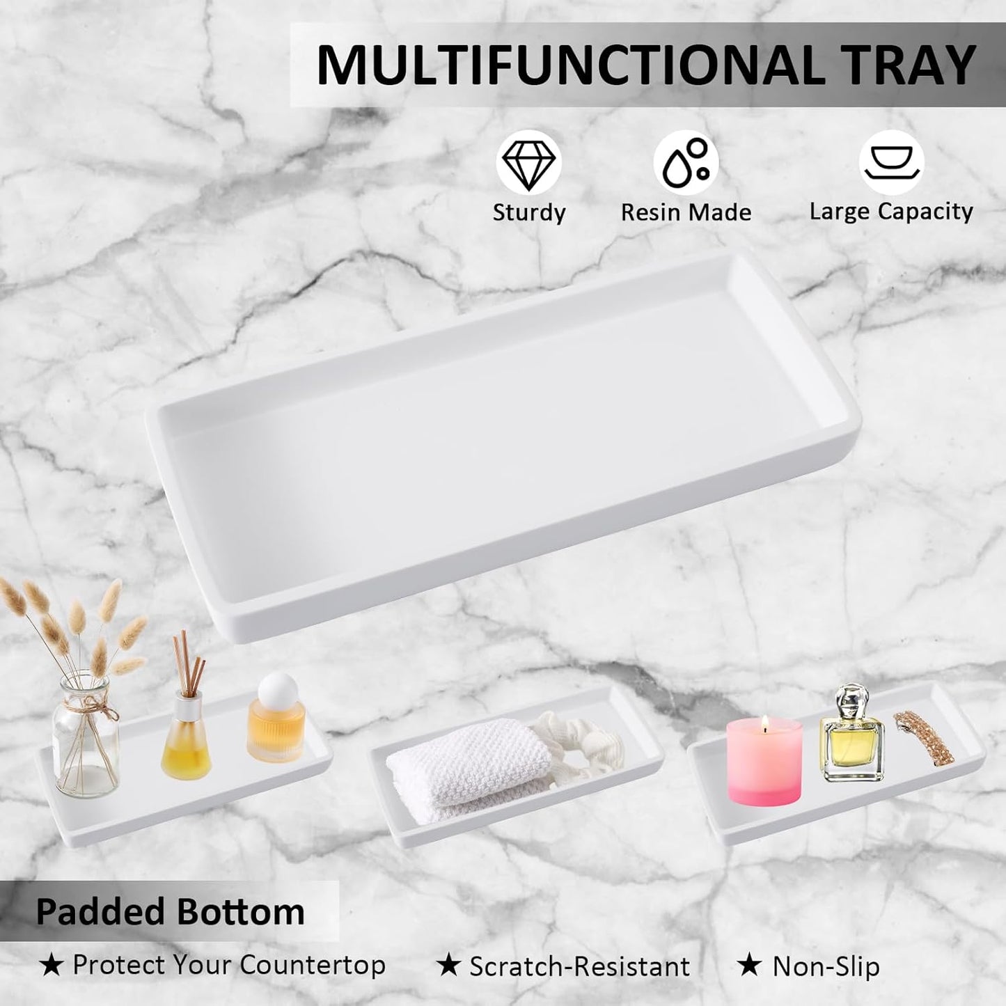 Resin Bathroom Toothbrush Cups Set with Holder and Tray, 4 Pcs Matte White Bathroom Accessories Set Counter Organizer for Sink Home Decor