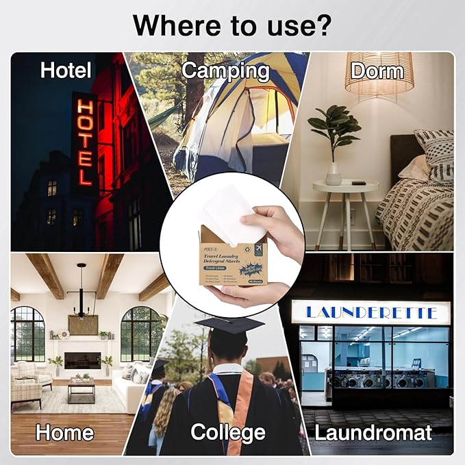 Poesie Travel Laundry Detergent Sheets Fresh Linen 40 Count Liquidless Portable No Waste Laundry Soap Sheets for Travel Dorm Home