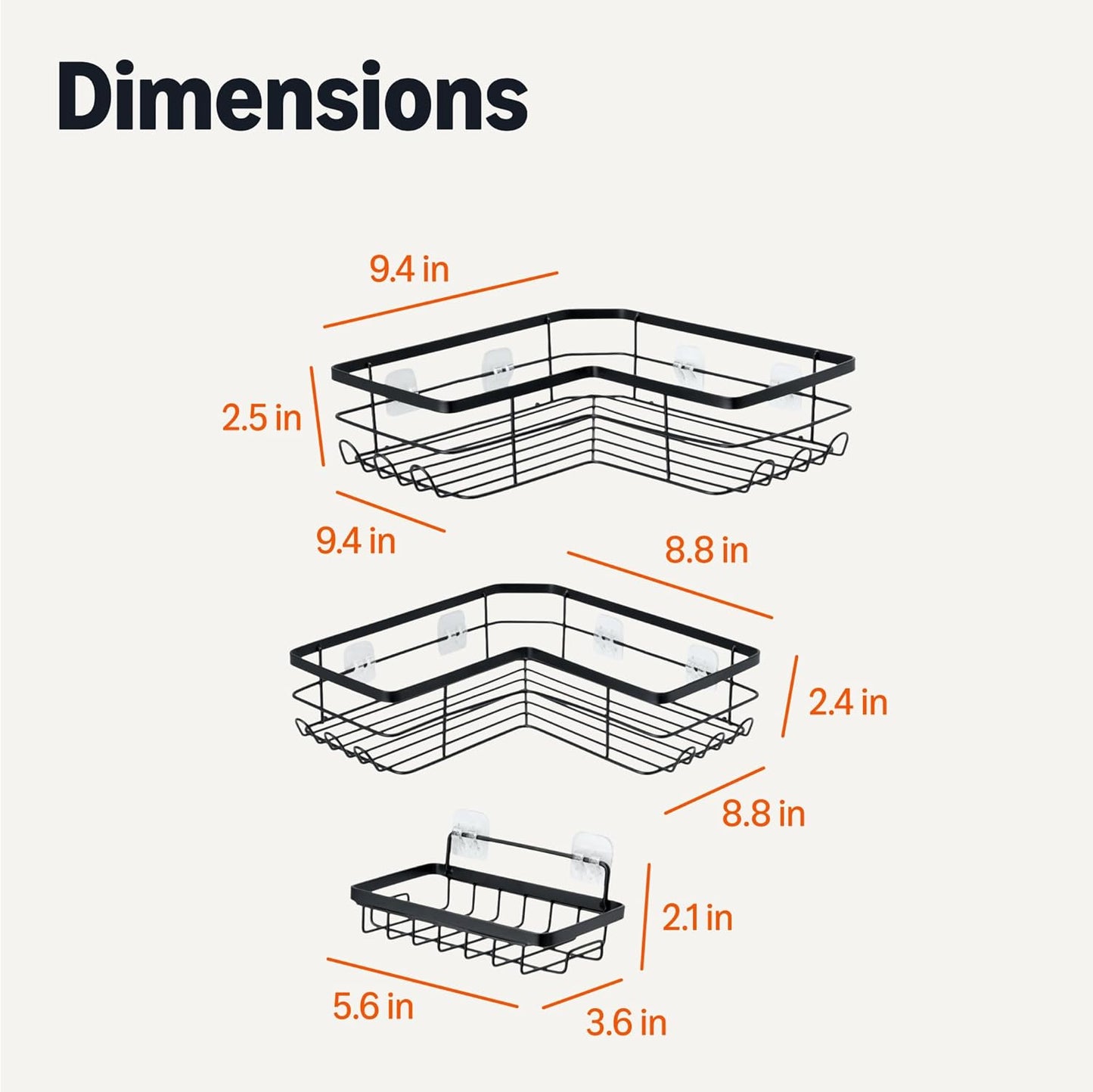 Amazon Basics Corner Shower Caddy Organizer, Stainless Steel, Black, Set of 3