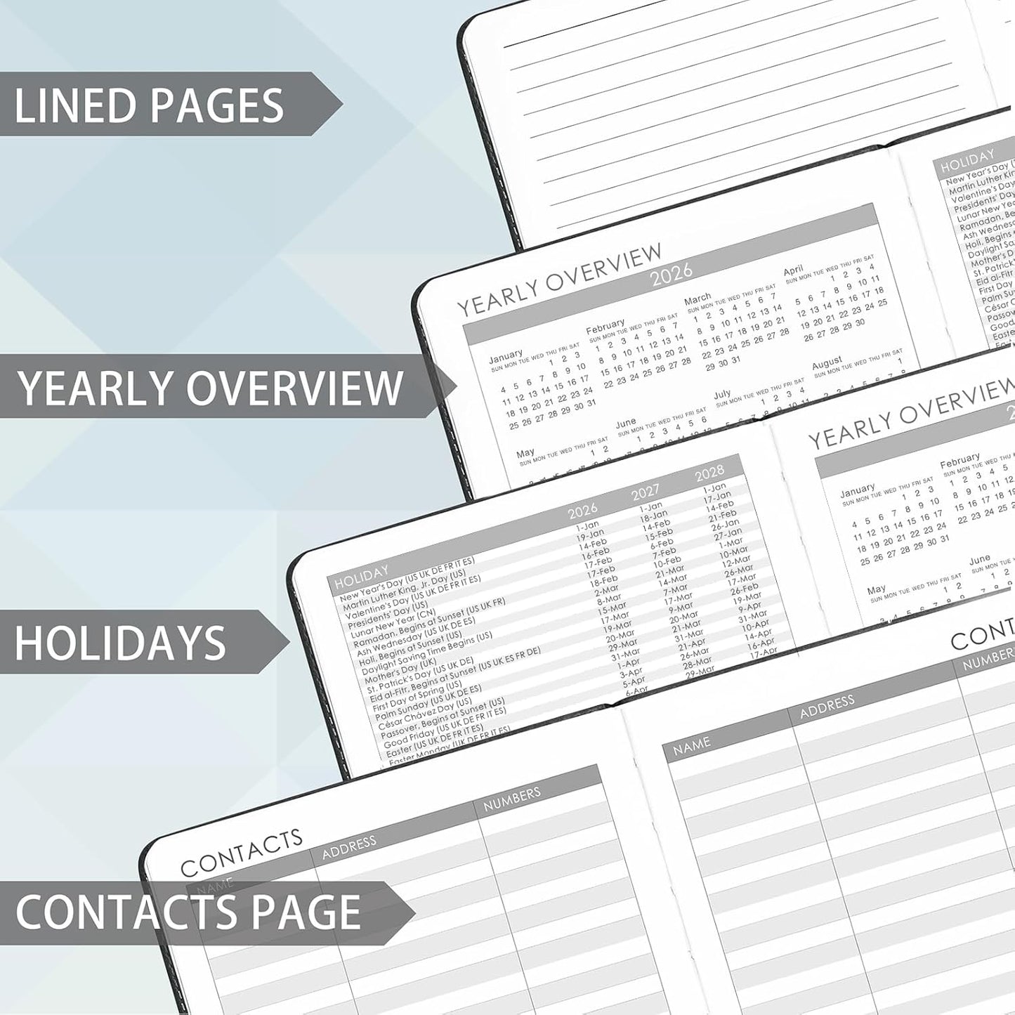 2026 Planner - Planner 2026, 2026 Weekly Monthly Planner, Jan.2026 - Dec.2026, 5.7'' x 8.4'', Thick Paper, Leather Cover, Pen Holder, Back Pocket, Bookmarks, Perfect Daily Organizer - Brown - Grey