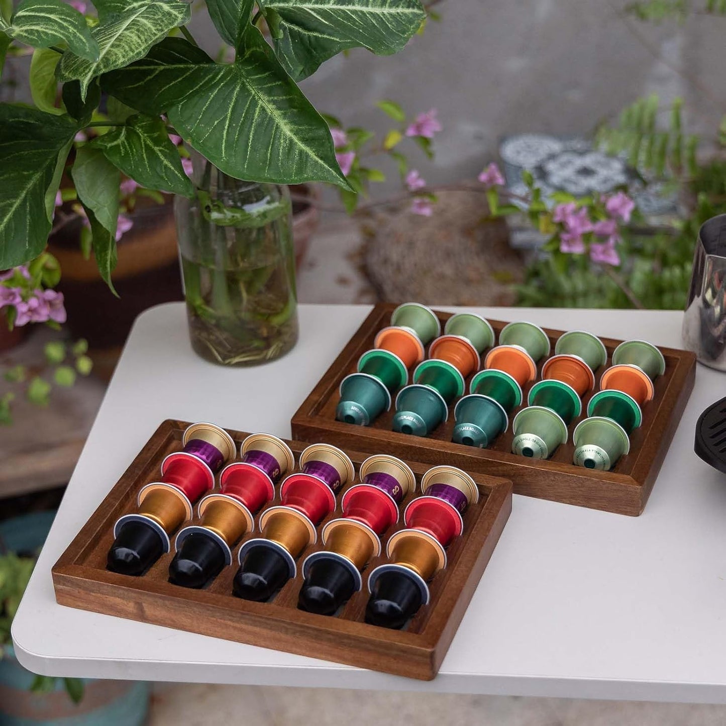 2 PCS Acacia Wood Coffee Pod Holder Tray Compatible with Nespresso Original Line, Organizer, Storage, Container, Capsule Cup Holder for Countertop or Drawer, Total 40 Pods Capacity