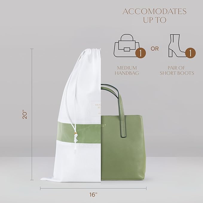 Hayden Hill Luxury Organic Cotton Dust Bags For Handbags - 3 Pack Medium - 20" Purse Storage, Shoe Bags and Handbag Organizer For Closet - Certified Carbon Neutral