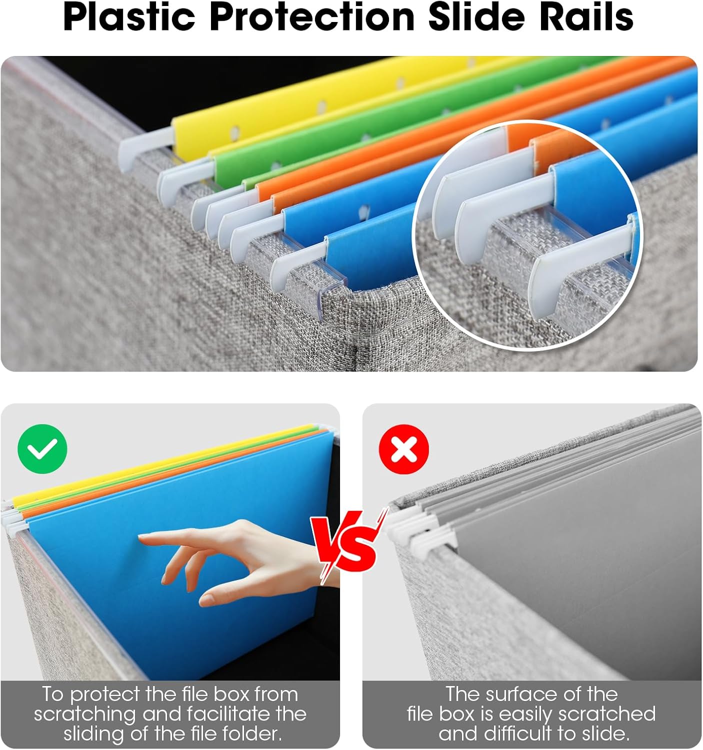 File Organizer Boxes with Lid, Linen Hanging File Storage Boxes with Handle, Collapsible Document Filling Boxes for Letter/Legal Folder, Portable File Box for Office/Decor/Home (4 Pack, Gery)