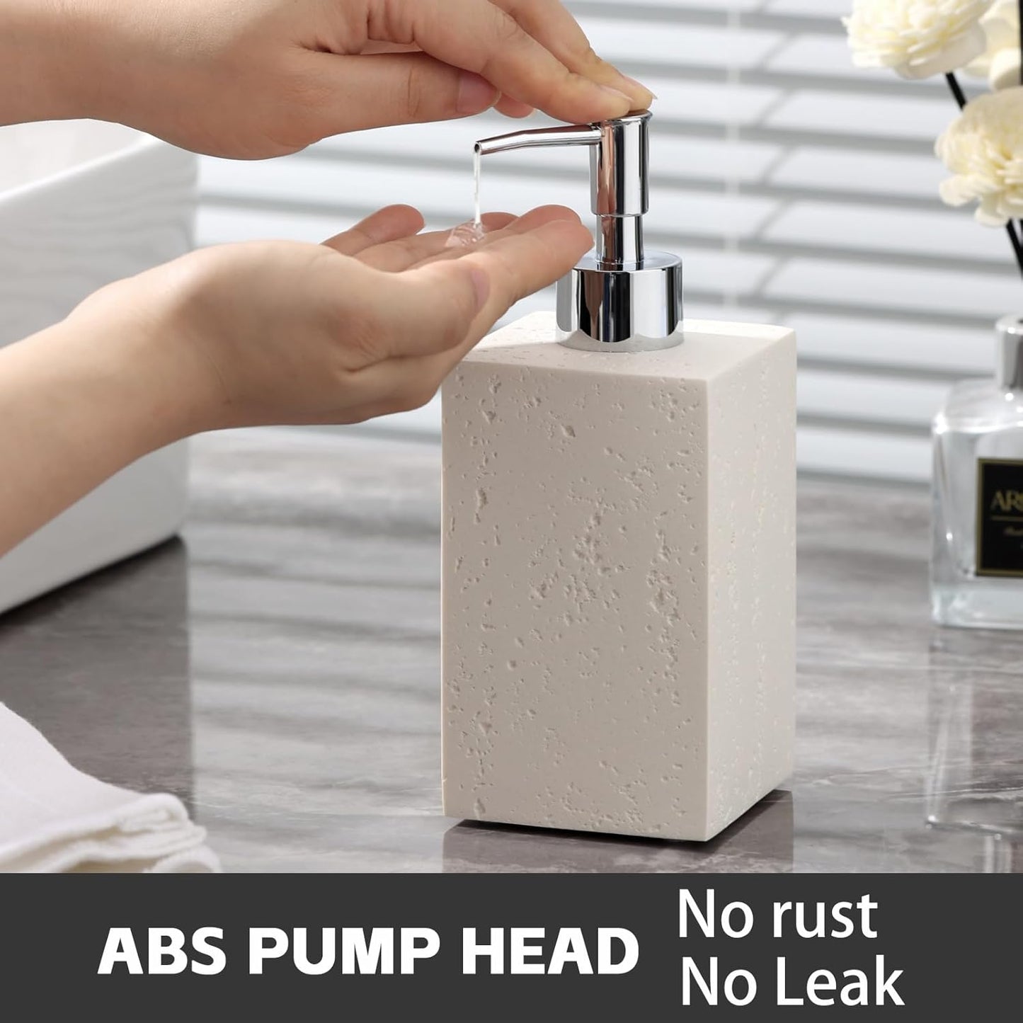 Soap Dispenser 420ML 14OZ, 2pcs Luxurious Hand Dish Soap Dispenser Set, Refillable Lotion Bottle with Rustproof Pump for Bathroom Countertop Kitchen Sink (Off White)