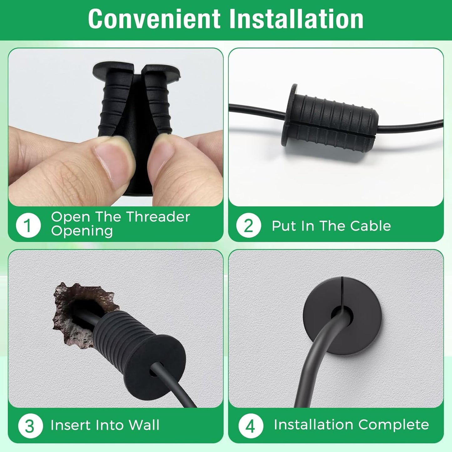4pc Starlink Cable Grommet 3/4" Silicone Anti-Slip Wall Hole Pass Through Split Cable Bushings for TV Wire Ethernet Cord, Starlink Cable Routing Kit Accessories,38mm/1.5"Ht, Black