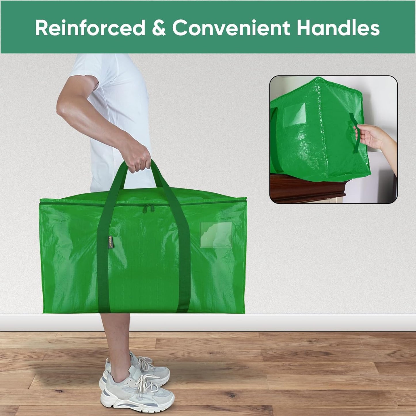 BALEINE 2-Pack Oversized Moving Bags with Reinforced Handles, Heavy-Duty Storage Tote for Clothes, Moving Supplies (Light Green, 2-Pack)