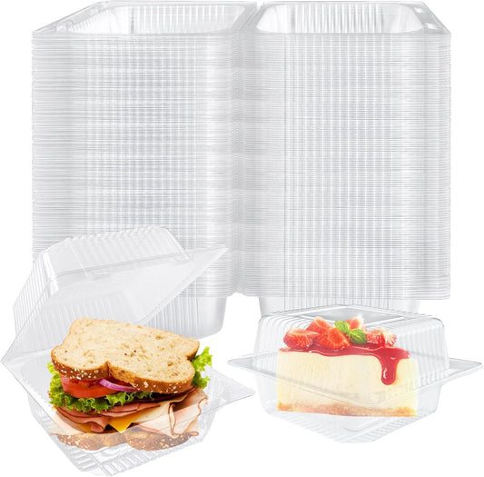200 Pcs Clear Plastic Take out Containers,Disposable Fancy Hinged Top Square Clamshell Food Boxes,Cake Slice Containers Clamshell Takeout Tray with Clear Lids,5.3x4.7x2.8 Inch